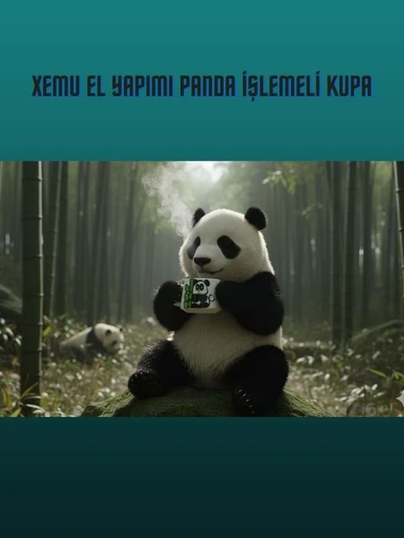 El Yapımı Panda İşlemeli Kupa ürün görseli 1