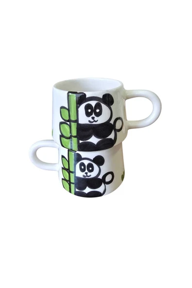 2'Li El Yapımı Panda İşlemeli Kupa ürün görseli 1