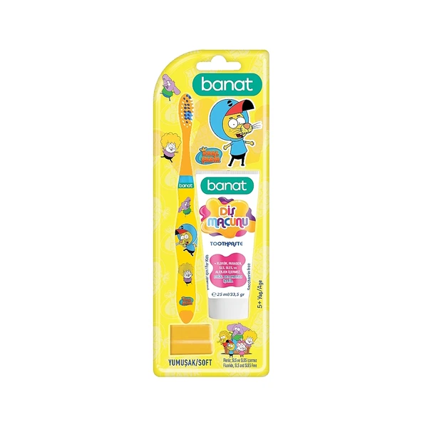 Banat Kral Şakir 5+ Yaş Sarı Yumuşak Diş Fırçası + Diş Macunu 25ml Set ürün görseli 1