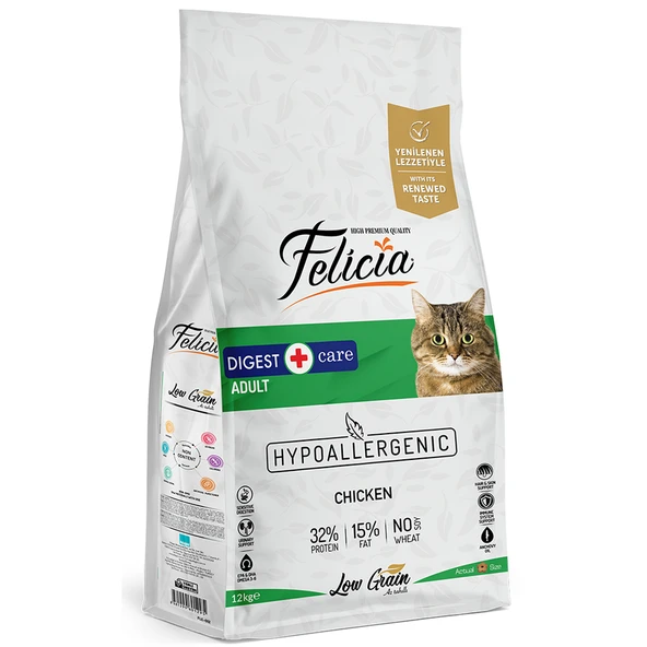 Felicia 12 Kg Yetişkin Tavuklu Az Tahıllı HypoAllergenic Kedi Maması ürün görseli 1