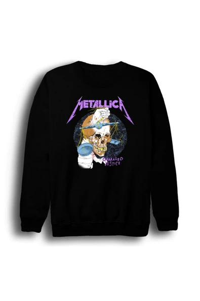 fame-stoned Metallica Baskılı Unisex %100 Pamuk Bisiklet Yaka Siyah Sweatshirt ürün görseli 1