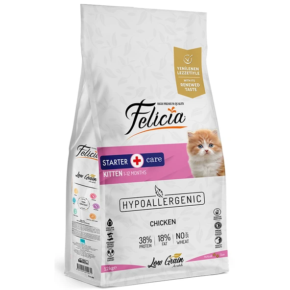 Felicia 12 Kg Yavru Tavuklu Az Tahıllı HypoAllergenic Kedi Maması ürün görseli 1