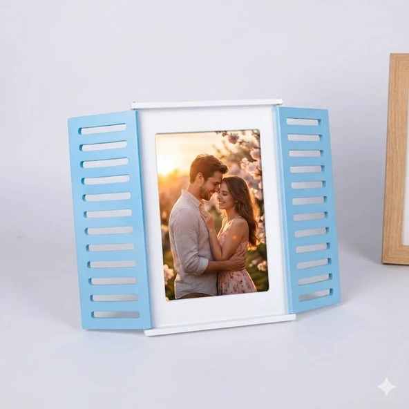 Fotoğraf Çerçevesi Ahşap Mavi Pencereli 13x18cm Fotoğraf Dahil ürün görseli 1