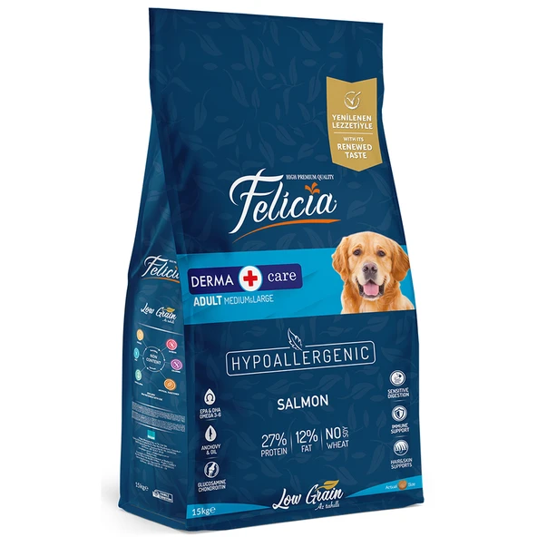 Felicia 15 Kg Yetişkin Somonlu M/Large Az Tahıllı Breed HypoAllergenic Köpek Maması ürün görseli 1