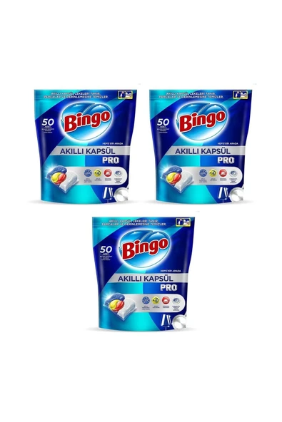 Bingo Akıllı Kapsül Pro Bulaşık Makinesi Deterjanı Tableti 50'Li X 3 Adet (150 Kapsül) ürün görseli 1
