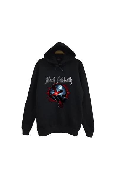 fame-stoned Black Sabbath Baskılı Unisex %100 Pamuk Kapüşonlu Siyah Sweatshirt ürün görseli 1