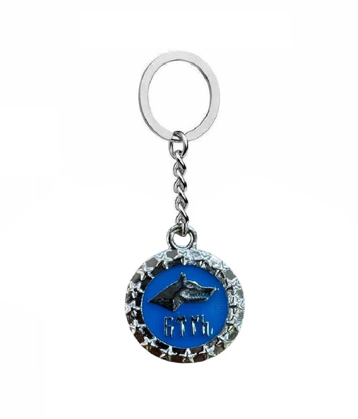 Göktürkçe Türk Yazılı Lacivert Mineli Bozkurt Figürlü Metal Unisex Anahtarlık ürün görseli 1