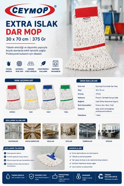 Ceymop Extra Islak Dar Mop 30*70 cm 375 Gr ürün görseli 1
