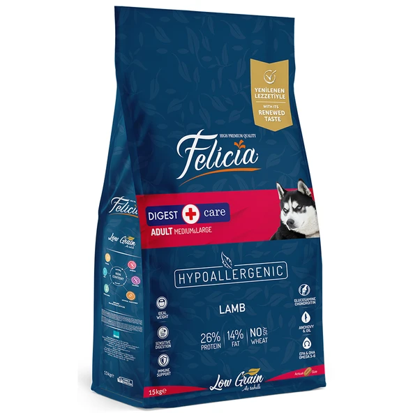 Felicia 15 Kg Yetişkin Kuzulu M/Large Az Tahıllı Breed HypoAllergenic Köpek Maması ürün görseli 1