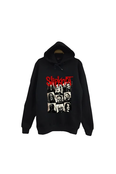 fame-stoned Slipknot Baskılı Unisex %100 Pamuk Kapüşonlu Siyah Sweatshirt ürün görseli 1