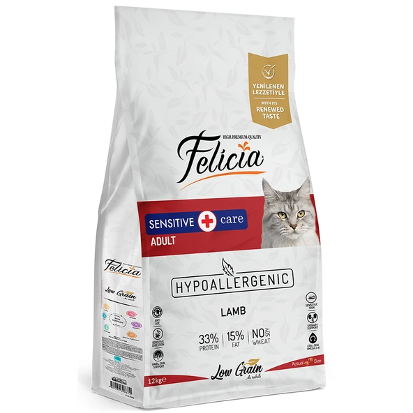 Felicia 12 Kg Yetişkin Kuzu Etli Az Tahıllı HypoAllergenic Kedi Maması ürün görseli 1