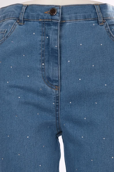 Seleste Minimalist Taş Detaylı Kadın Jean Pantolon - Midi Boy ürün görseli 1