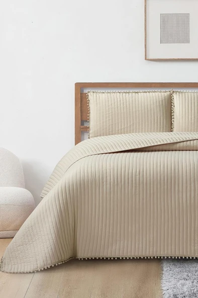Venedik Elyaf Dolgulu Çift Kişilik 240x260 Cm Yatak Örtüsü Bej ürün görseli 1