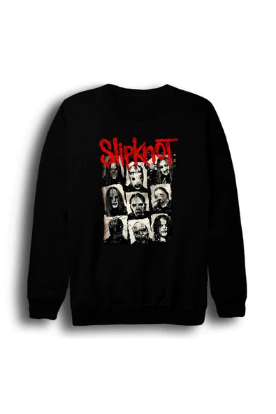fame-stoned Slipknot Baskılı Unisex %100 Pamuk Siyah Bisiklet Yaka Sweatshirt ürün görseli 1
