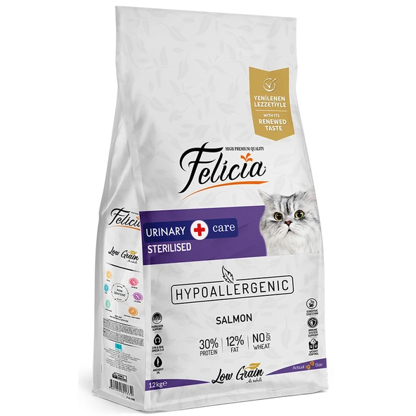 Felicia 12 Kg Sterilised Somonlu Az Tahıllı  HypoAllergenic Kedi Maması ürün görseli 1