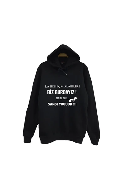 fame-stoned La bizi kim alabilir? Baskılı Unisex %100 Pamuk Kapüşonlu Siyah Sweatshirt ürün görseli 1
