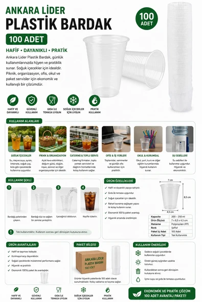 Ankara Lider Plastik Bardak 100 Adet ürün görseli 1