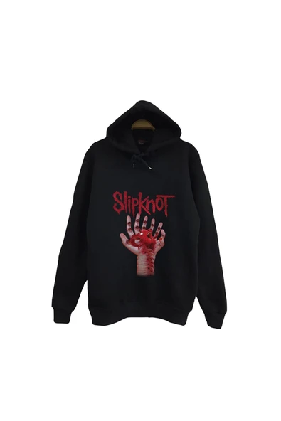 fame-stoned Slipknot Baskılı Unisex %100 Pamuk Kapüşonlu Siyah Sweatshirt ürün görseli 1