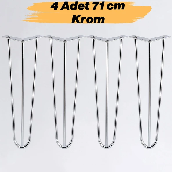 Masa ve Sehpa Ayağı Sağlam Mobilya Yükseltici Destek Ayak Modeli 71 cm Krom Gümüş Metal 4'lü Set ürün görseli 1