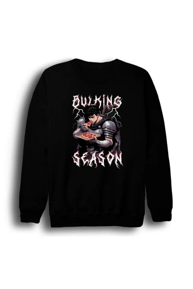 fame-stoned Berserk - Guts Baskılı Unisex %100 Pamuk Bisiklet Yaka Siyah Sweatshirt ürün görseli 1