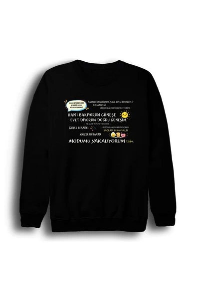 fame-stoned Doğdu Güneşim Baskılı Unisex %100 Pamuk Bisiklet Yaka Siyah Sweatshirt ürün görseli 1