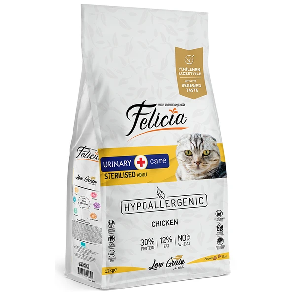 Felicia 12 kg Sterilised Tavuklu Az Tahıllı HypoAllergenic Kedi Maması ürün görseli 1