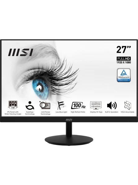 MSI PRO MP271A 27" Full HD 100Hz 1ms HDMI VGA DP Adaptive Sync IPS Monitor ürün görseli 1