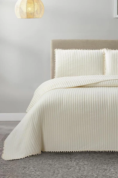 Venedik Elyaf Dolgulu Çift Kişilik 240x260 Cm Yatak Örtüsü Krem ürün görseli 1
