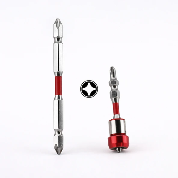 N35 Mıknatıslı Çift Taraflı Yıldız Bits Uç Manyetik Halkalı S2 Çelik PH2 65 mm 100 mm 1/4" ürün görseli 1