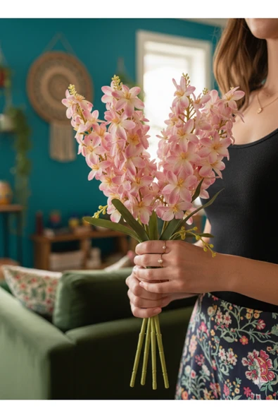 5 dallı açık pembe sümbül ev dekorasyonu ürün görseli 1