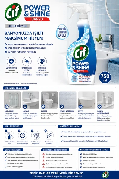 Cif Power&Shine Ultra Hijyen Banyo Temizleyicisi 750 ml ürün görseli 1