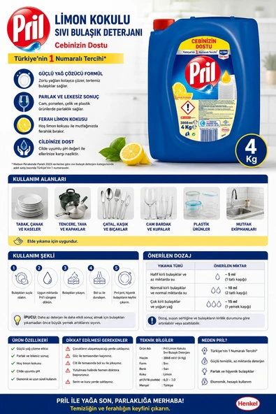 Pril Limon Kokulu Sıvı Bulaşık Deterjanı 4 Kg ürün görseli 1