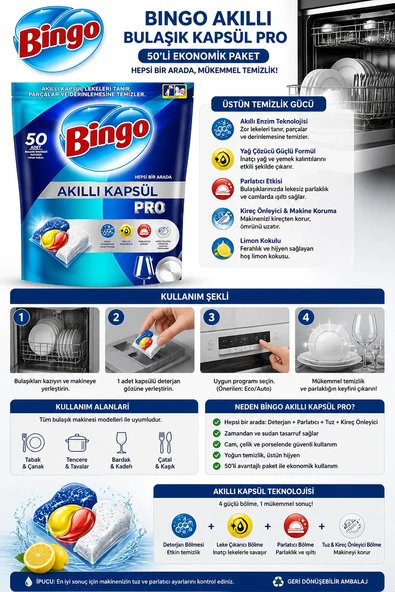 Bingo Akıllı Bulaşık Kapsül Pro 50'li ürün görseli 1