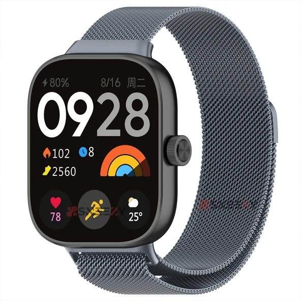 Sneezy Redmi Watch 5 Uyumlu Woven Wire Tasarım Metal Hasır Kordon  Koyu Gri ürün görseli 1
