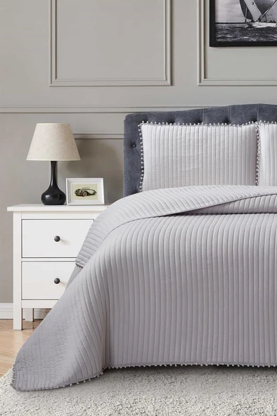 Venedik Elyaf Dolgulu Çift Kişilik 240x260 Cm Yatak Örtüsü Gri ürün görseli 1