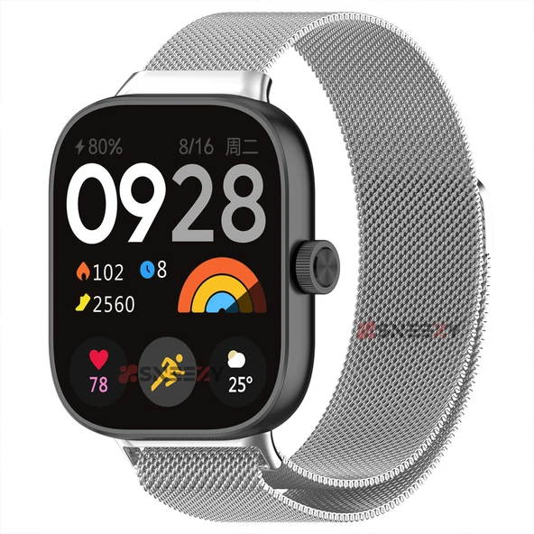 Sneezy Redmi Watch 5 Uyumlu Woven Wire Tasarım Metal Hasır Kordon  Gümüş ürün görseli 1