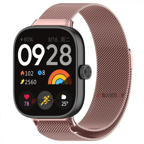 Sneezy Redmi Watch 5 Uyumlu Woven Wire Tasarım Metal Hasır Kordon  Rose ürün görseli 1