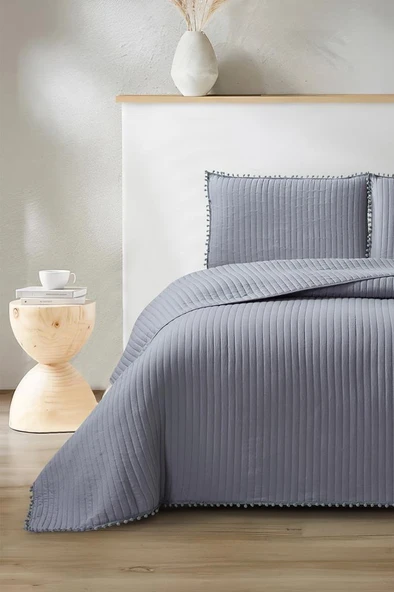 Venedik Elyaf Dolgulu Çift Kişilik 240x260 Cm Yatak Örtüsü Antrasit ürün görseli 1