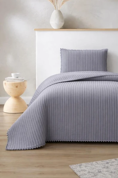 Venedik Elyaf Dolgulu Tek Kişilik 180x240 Cm Yatak Örtüsü Antrasit ürün görseli 1