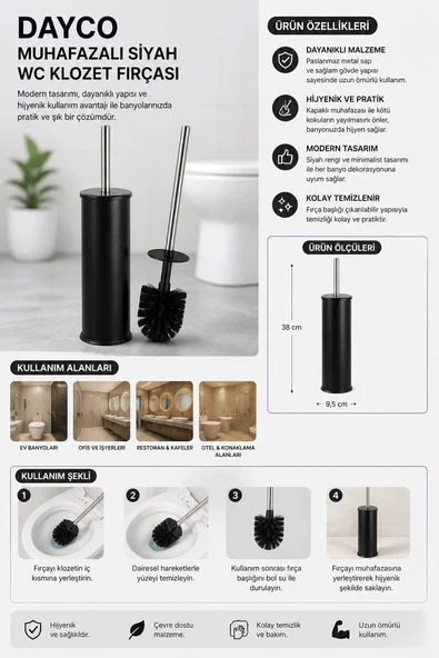 Dayco Muhafazalı Siyah Wc Klozet Fırçası ürün görseli 1