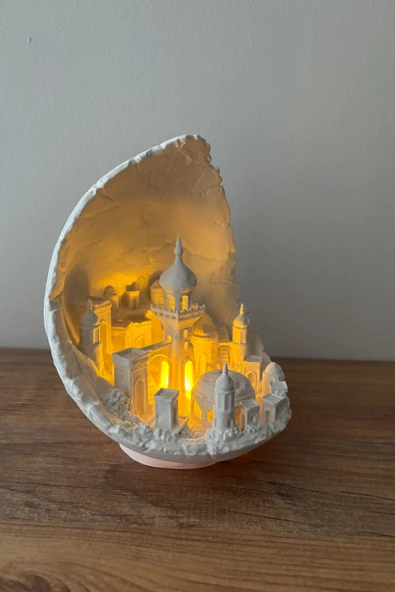 Valyria Ay Şehri Led Mumlu Dekoratif Obje Diorama Beyaz Ay Şehri Dekor Balkon, Kitaplık, Dresuar Aksesuarı ürün görseli 1