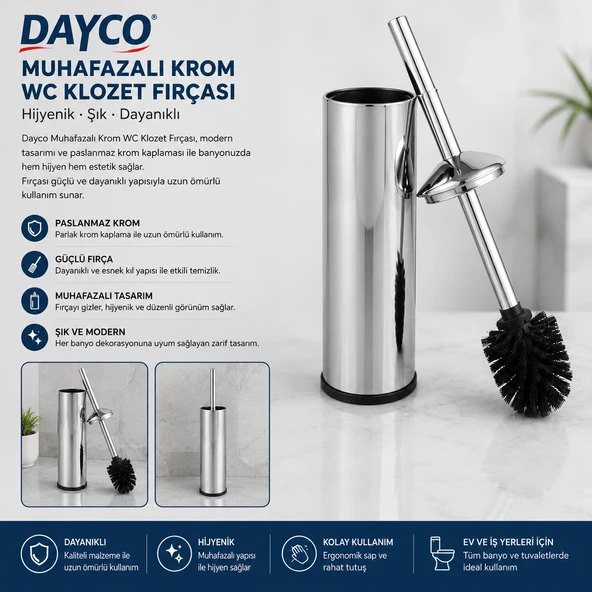 Dayco Muhafazalı Krom Wc Klozet Fırçası ürün görseli 1