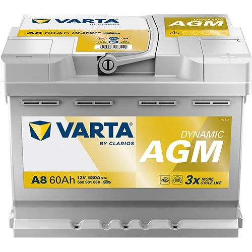 VARTA A8 12V 60Ah 680A Dynamic Start Stop Agm Akü (Üretim Tarihi:2025) ürün görseli 1
