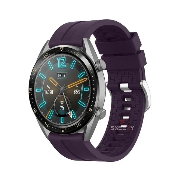 Huawei Watch GT5 46mm Uyumlu Kordon NovaGT Metal Tokalı Yumuşak Silikon Kordon  Koyu Mor ürün görseli 1