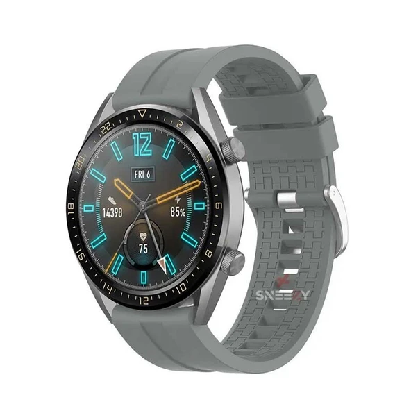 Huawei Watch GT5 46mm Uyumlu Kordon NovaGT Metal Tokalı Yumuşak Silikon Kordon  Gri ürün görseli 1