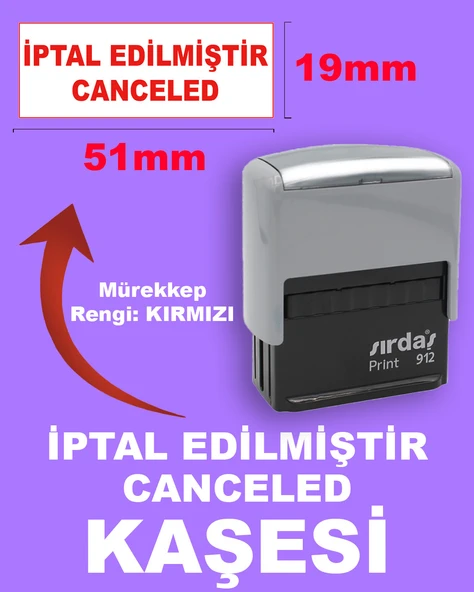 İptal Edilmiştir Canceled Kaşesi, 912 (19mmx51mm) Kırmızı Keçeli Otomatik Kaşe ürün görseli 1
