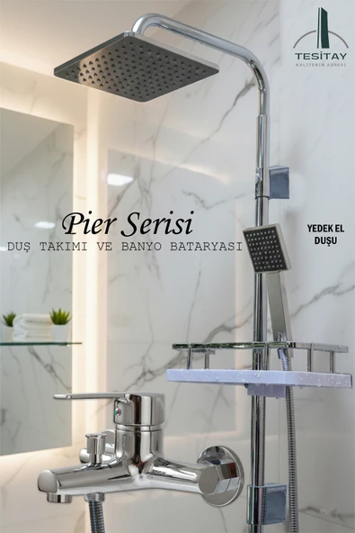 Geniş Şampuanlıklı Robot Duş Takımı ve Ağır Lüks Banyo Bataryası Pier Serisi Musluk Armatür ürün görseli 1