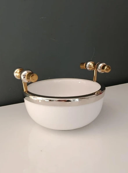 LAMEDORE SILVER BALLS KULPLU BEYAZ KÜÇÜK KASE 17X19X12 CM ürün görseli 1