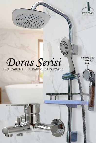 Geniş Şampuanlıklı Robot Duş Takımı ve Ağır Lüks Banyo Bataryası Doras Serisi Musluk Armatür ürün görseli 1