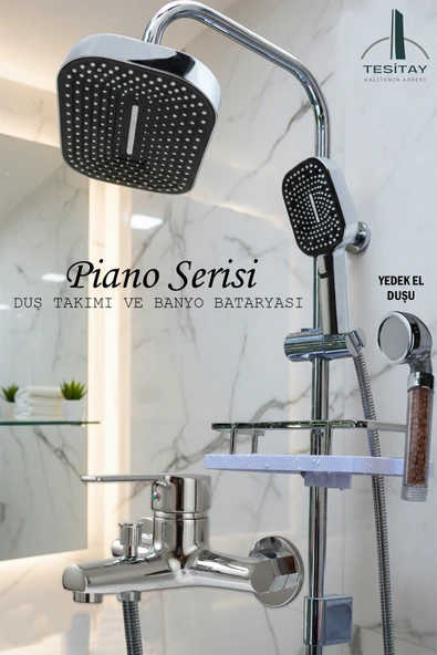 Geniş Şampuanlıklı Robot Duş Takımı ve Ağır Lüks Banyo Bataryası Piano Serisi Musluk Armatür ürün görseli 1